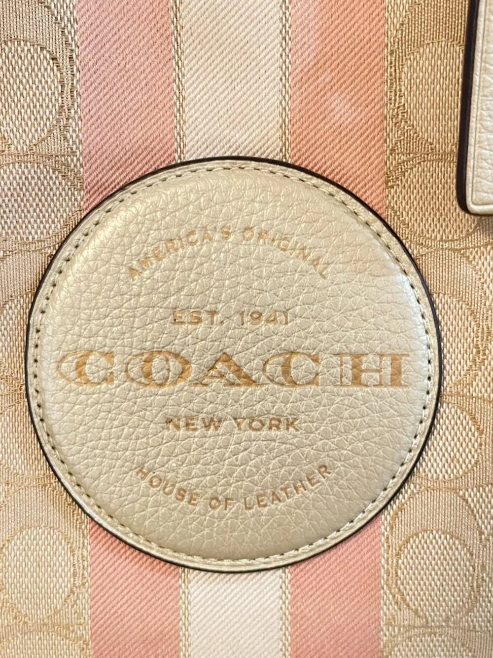 Coach Dempsey Tote 22 Crossbody Bag CG096 Signature Stripe Pink Khaki
